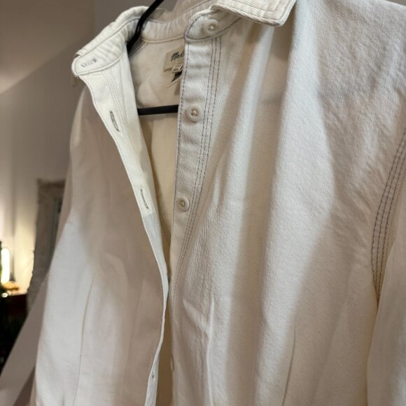 Madewell Off White Denim Pleated Cropped Button-Up Shirt XXS - Picture 4 of 4